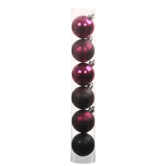 6 Pack 45mm Black Spiderweb Shatterproof Ball Ornaments by Ashland®